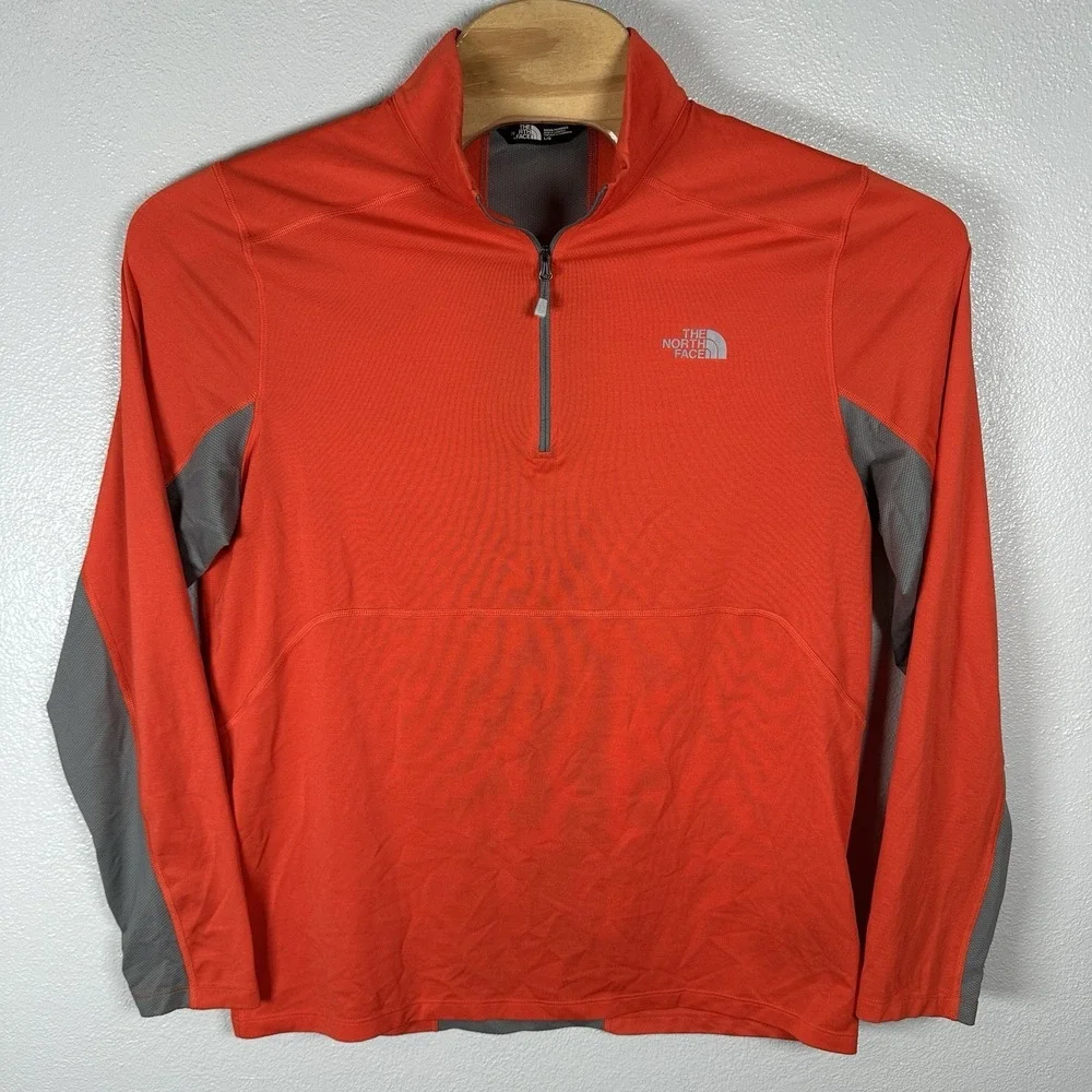 The North Face FlashDry-XD 1/4 Zip Pullover Active Shirt Mens Large Orange Gray